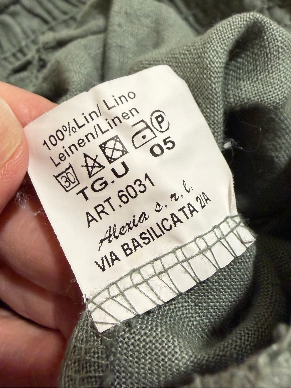 Made In Italy Pure Linen Palazzo Pants In Sage Green - Picture 14 of 15
